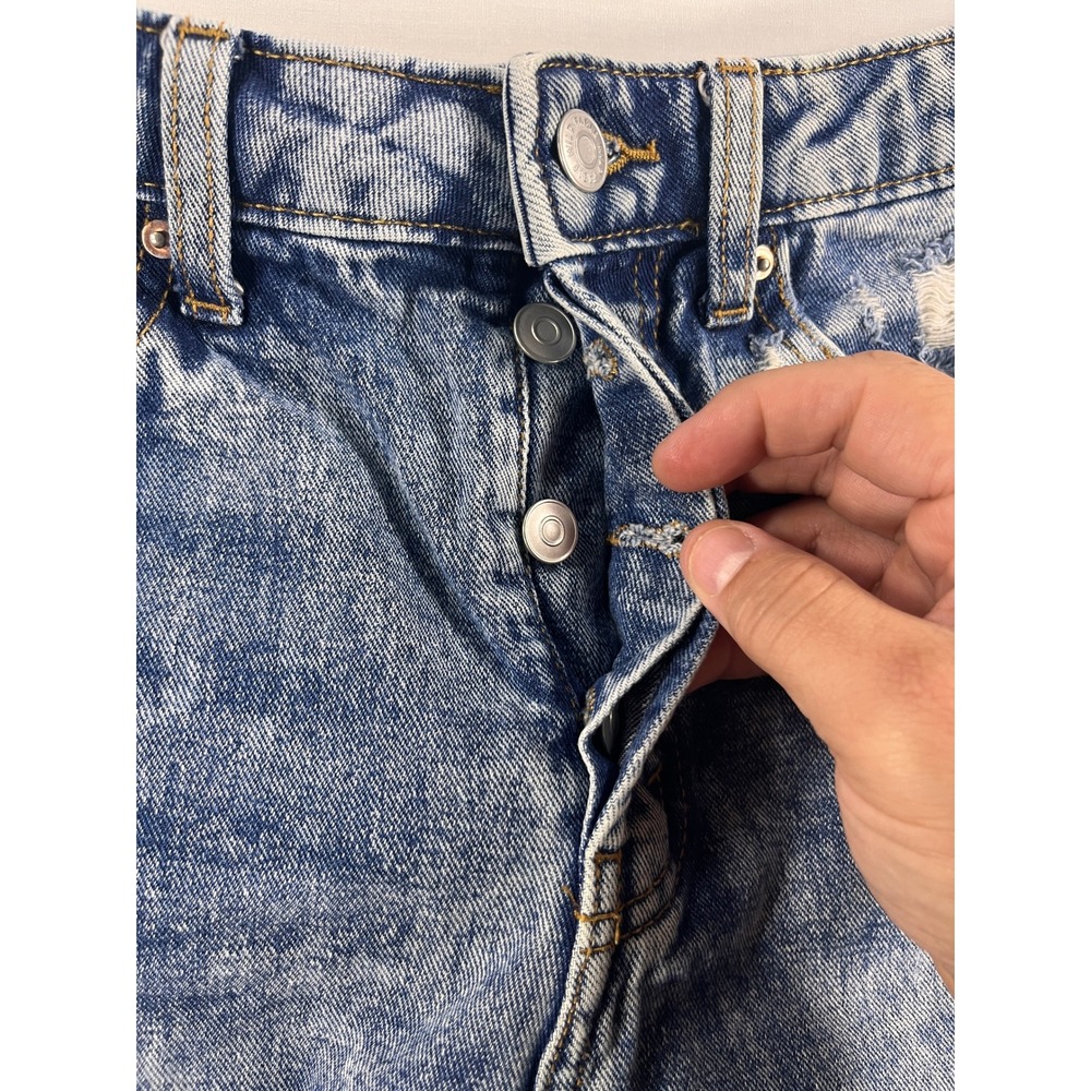 Wild Fable Blue Acid Wash High Rise Distressed Denim Shorts Button Fly Womens 4 - Picture 2 of 9